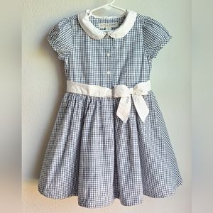 Hope & Henry- Girl's Traditional A-line Blue White Check Dress, Size 4